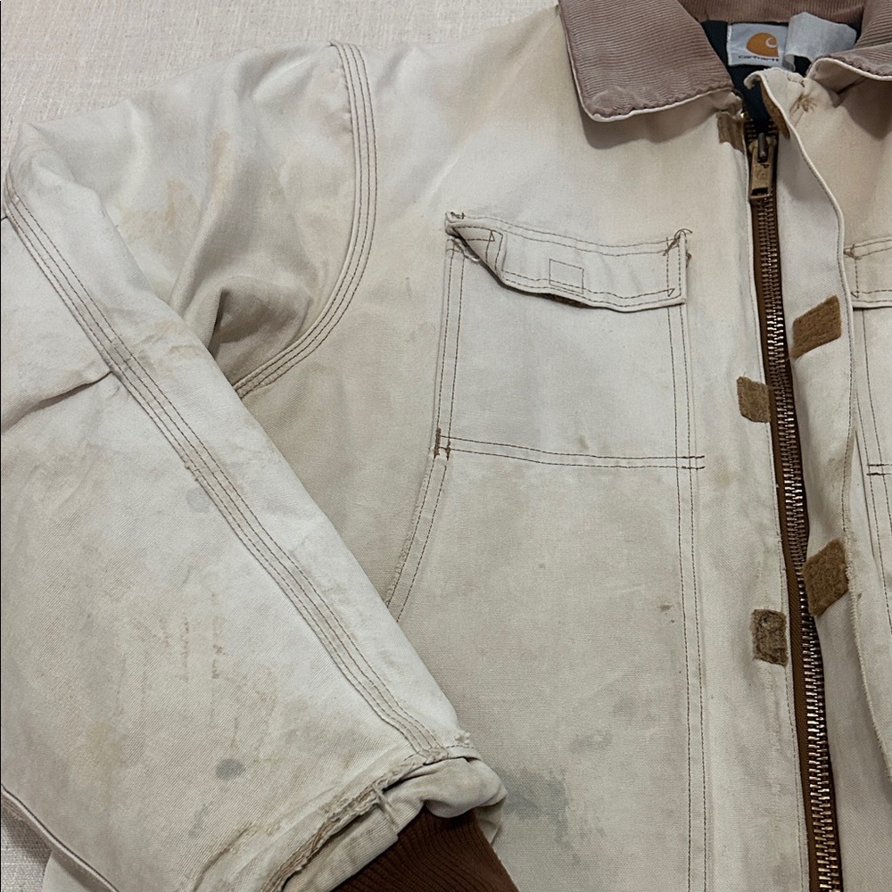 Vintage Carhartt Jacket XL Tan Thrashed Distressed Quilted Chore Barn - Picture 15 of 16